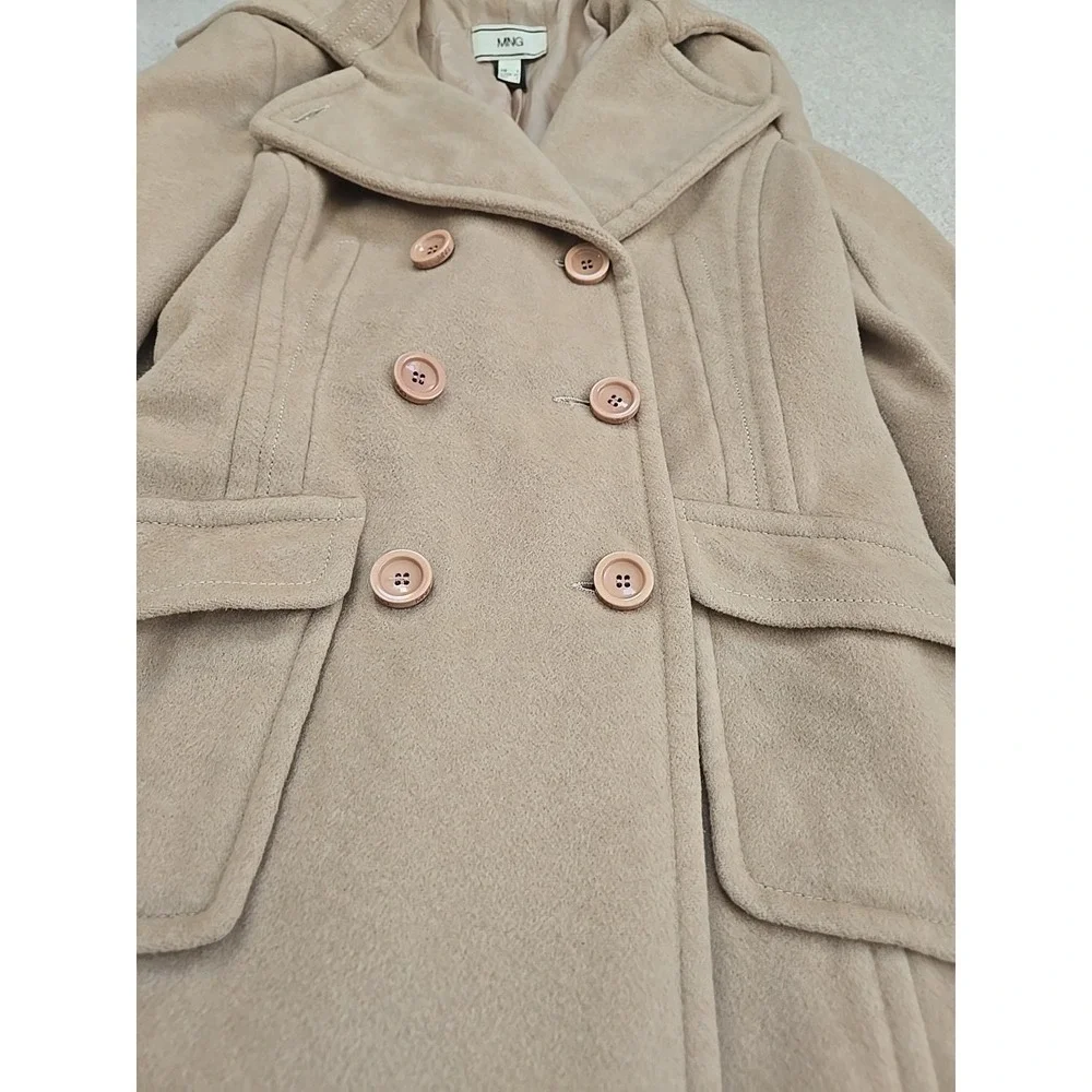 Mango MNG Beige Wool Blend Long Sleeve Double Breasted Trench Coat‎ Jacket S